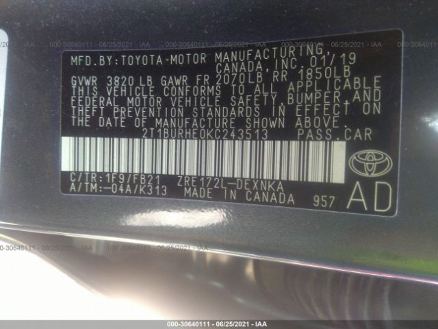 Photo 8 VIN: 2T1BURHE0KC243513 - TOYOTA COROLLA 