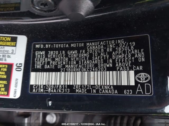 Photo 8 VIN: 2T1BURHE0KC246203 - TOYOTA COROLLA 