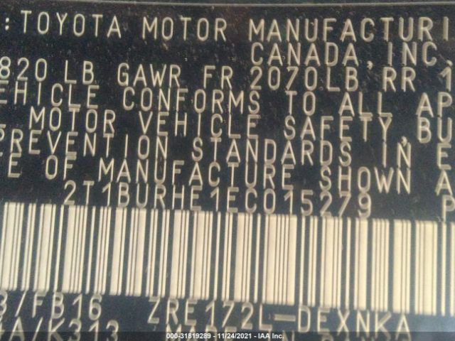 Photo 8 VIN: 2T1BURHE1EC015279 - TOYOTA COROLLA 