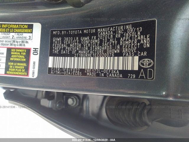 Photo 8 VIN: 2T1BURHE1EC020076 - TOYOTA COROLLA 