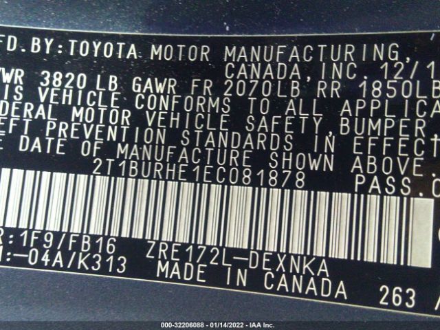 Photo 8 VIN: 2T1BURHE1EC081878 - TOYOTA COROLLA 