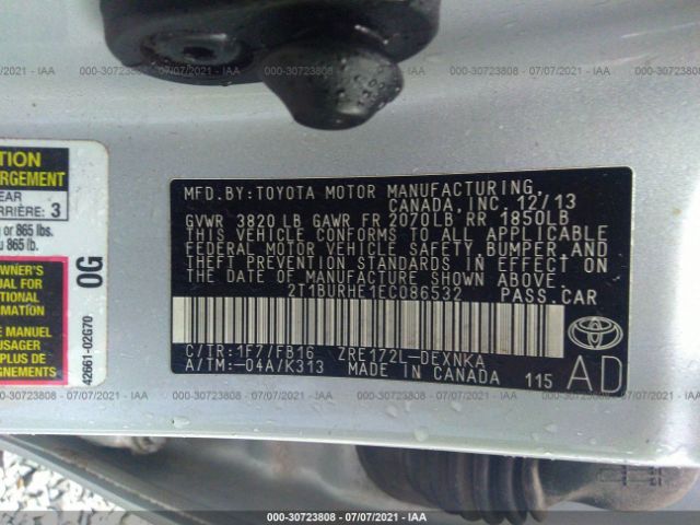 Photo 8 VIN: 2T1BURHE1EC086532 - TOYOTA COROLLA 