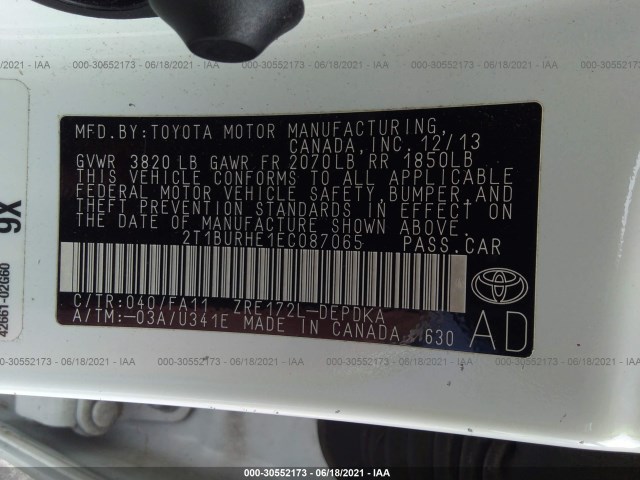 Photo 8 VIN: 2T1BURHE1EC087065 - TOYOTA COROLLA 