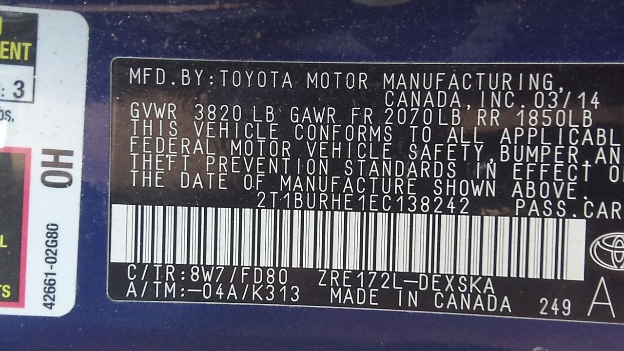 Photo 8 VIN: 2T1BURHE1EC138242 - TOYOTA COROLLA 