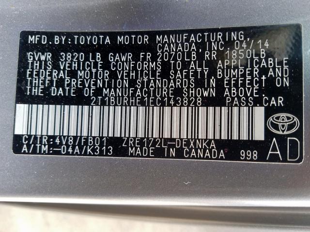 Photo 9 VIN: 2T1BURHE1EC143828 - TOYOTA COROLLA L 