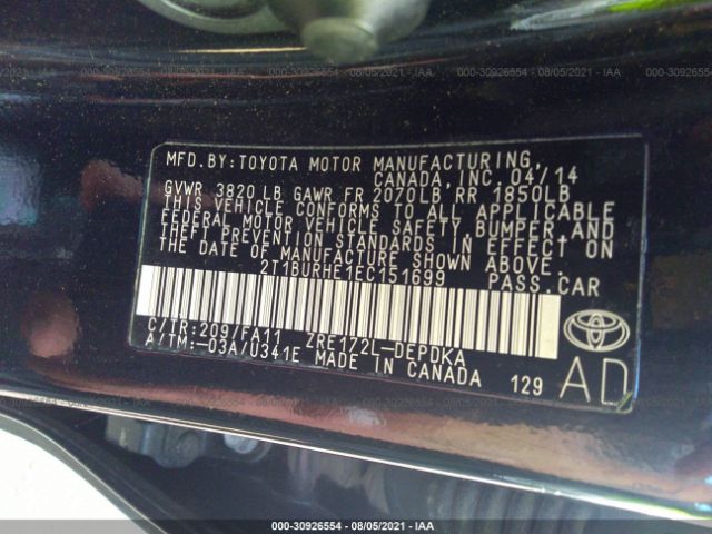 Photo 8 VIN: 2T1BURHE1EC151699 - TOYOTA COROLLA 