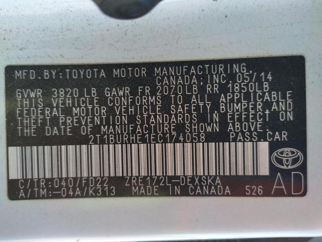 Photo 9 VIN: 2T1BURHE1EC174058 - TOYOTA COROLLA L 