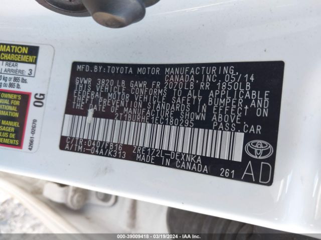 Photo 8 VIN: 2T1BURHE1EC180295 - TOYOTA COROLLA 