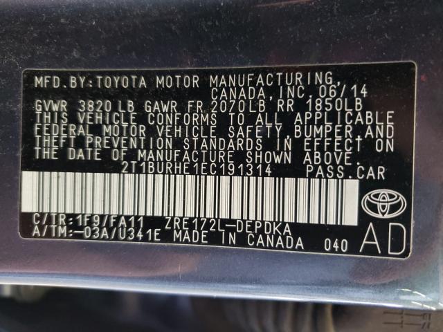 Photo 9 VIN: 2T1BURHE1EC191314 - TOYOTA COROLLA L 