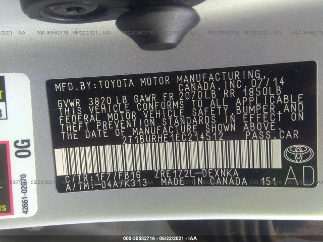 Photo 8 VIN: 2T1BURHE1EC214512 - TOYOTA COROLLA 