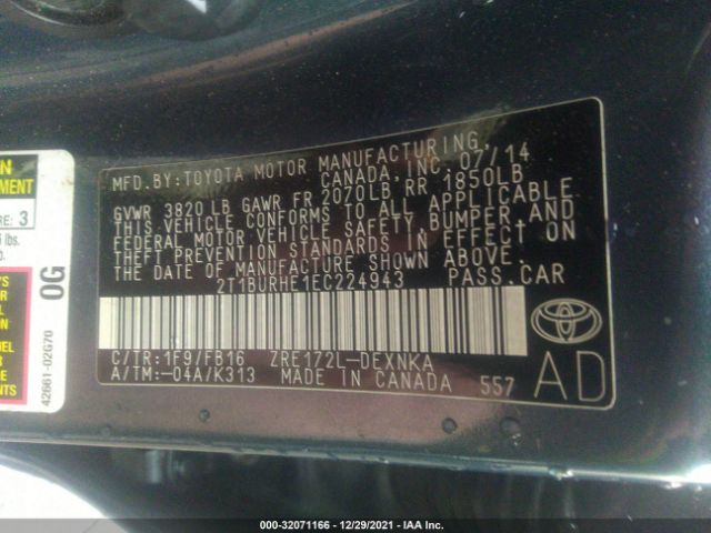 Photo 8 VIN: 2T1BURHE1EC224943 - TOYOTA COROLLA 