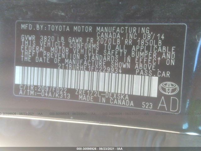 Photo 8 VIN: 2T1BURHE1FC229934 - TOYOTA COROLLA 