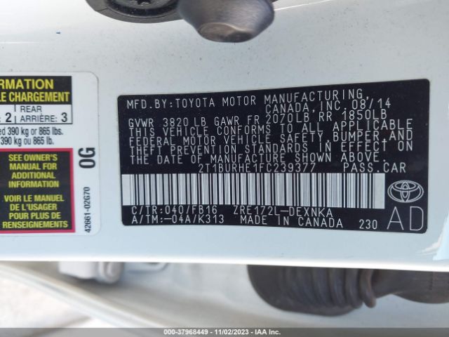 Photo 8 VIN: 2T1BURHE1FC239377 - TOYOTA COROLLA 