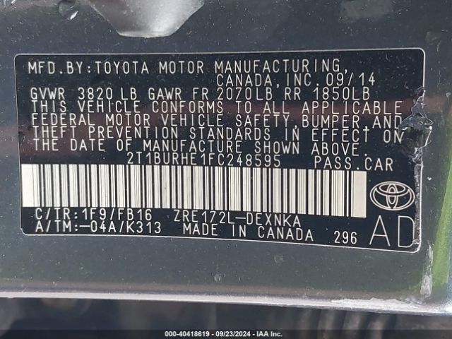 Photo 8 VIN: 2T1BURHE1FC248595 - TOYOTA COROLLA 