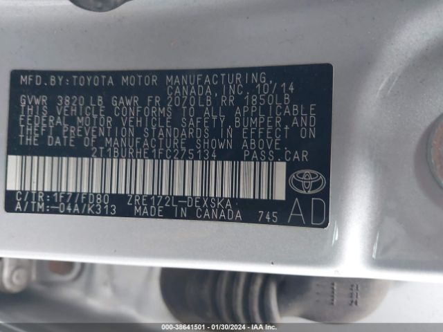 Photo 8 VIN: 2T1BURHE1FC275134 - TOYOTA COROLLA 