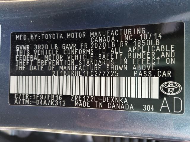 Photo 9 VIN: 2T1BURHE1FC277725 - TOYOTA COROLLA L 