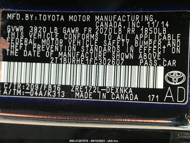 Photo 8 VIN: 2T1BURHE1FC302607 - TOYOTA COROLLA 