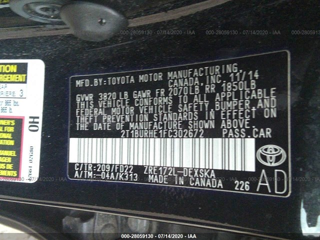 Photo 8 VIN: 2T1BURHE1FC302672 - TOYOTA COROLLA 