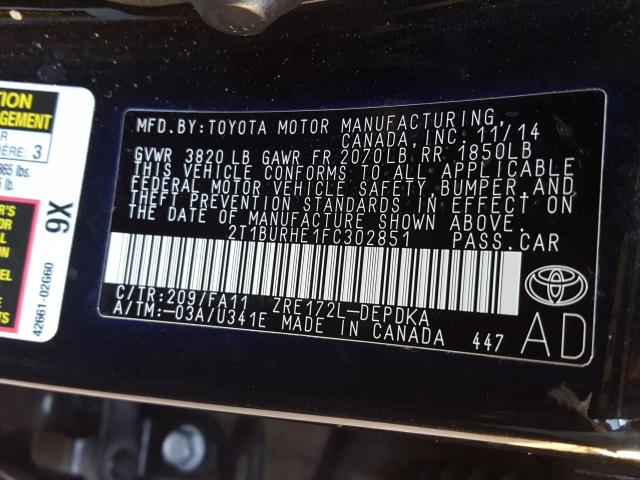 Photo 9 VIN: 2T1BURHE1FC302851 - TOYOTA COROLLA L 