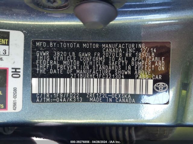 Photo 8 VIN: 2T1BURHE1FC321304 - TOYOTA COROLLA 