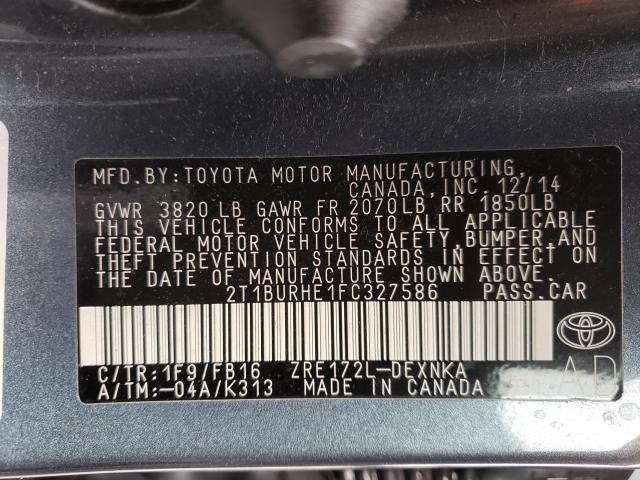 Photo 9 VIN: 2T1BURHE1FC327586 - TOYOTA COROLLA L 