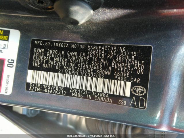 Photo 8 VIN: 2T1BURHE1FC337082 - TOYOTA COROLLA 