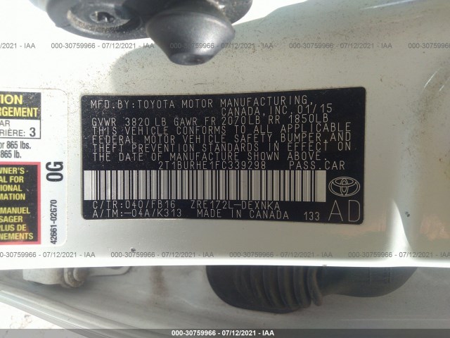 Photo 8 VIN: 2T1BURHE1FC339298 - TOYOTA COROLLA 