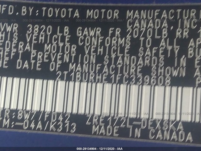 Photo 8 VIN: 2T1BURHE1FC339608 - TOYOTA COROLLA 