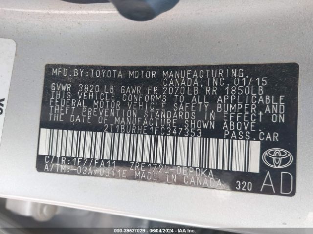 Photo 8 VIN: 2T1BURHE1FC347353 - TOYOTA COROLLA 