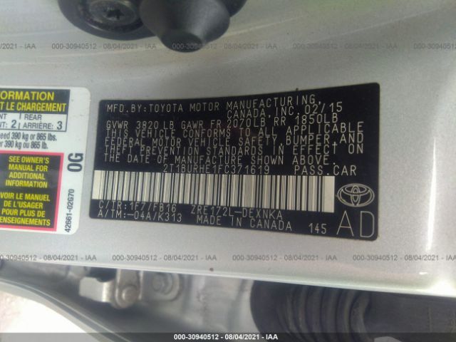 Photo 8 VIN: 2T1BURHE1FC371619 - TOYOTA COROLLA 