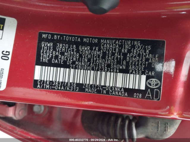 Photo 8 VIN: 2T1BURHE1FC383494 - TOYOTA COROLLA 