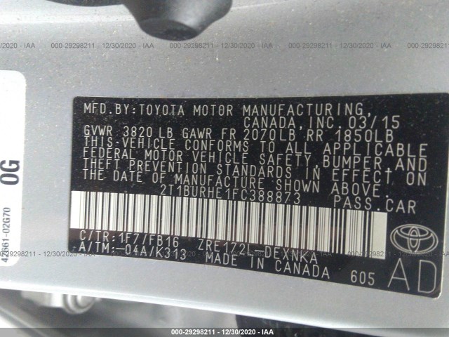 Photo 8 VIN: 2T1BURHE1FC388873 - TOYOTA COROLLA 