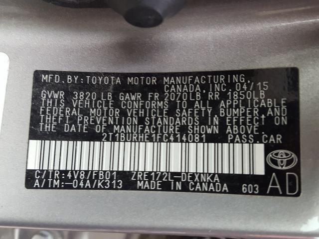 Photo 9 VIN: 2T1BURHE1FC414081 - TOYOTA COROLLA 