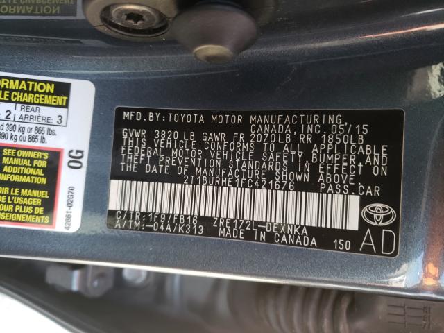 Photo 9 VIN: 2T1BURHE1FC421676 - TOYOTA COROLLA L 