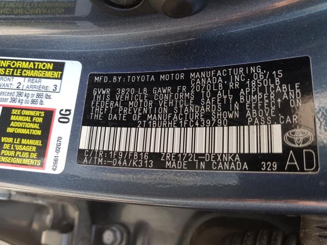 Photo 9 VIN: 2T1BURHE1FC439790 - TOYOTA COROLLA 