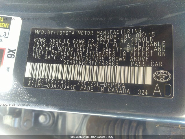 Photo 8 VIN: 2T1BURHE1FC443869 - TOYOTA COROLLA 