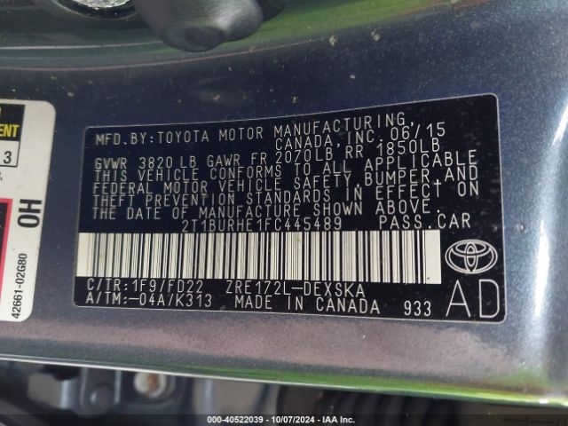 Photo 8 VIN: 2T1BURHE1FC445489 - TOYOTA COROLLA 