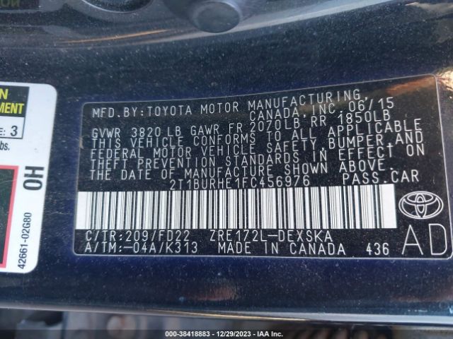 Photo 8 VIN: 2T1BURHE1FC456976 - TOYOTA COROLLA 