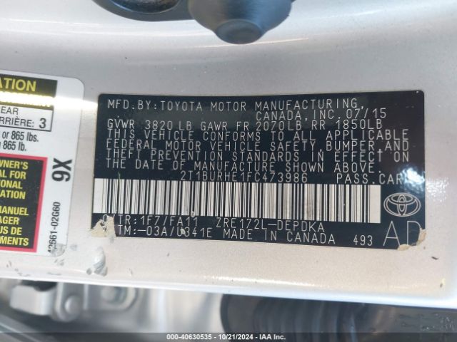 Photo 8 VIN: 2T1BURHE1FC473986 - TOYOTA COROLLA 