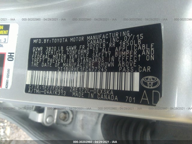 Photo 8 VIN: 2T1BURHE1FC477245 - TOYOTA COROLLA 