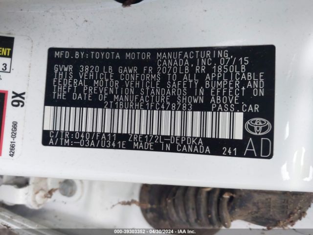 Photo 8 VIN: 2T1BURHE1FC478783 - TOYOTA COROLLA 