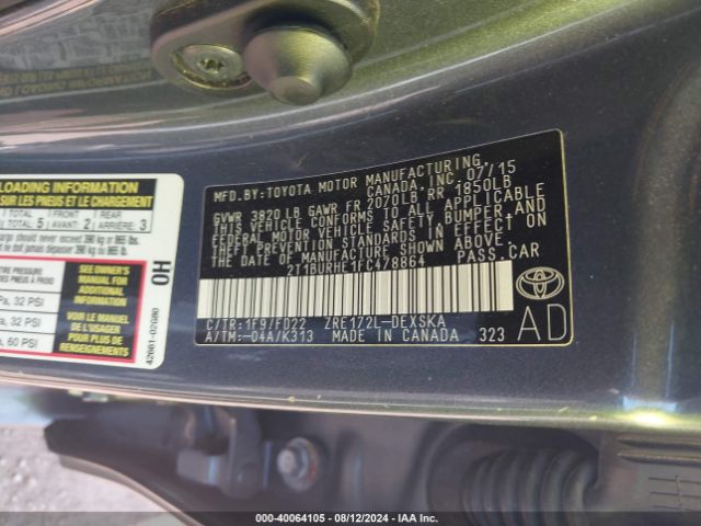 Photo 8 VIN: 2T1BURHE1FC478864 - TOYOTA COROLLA 