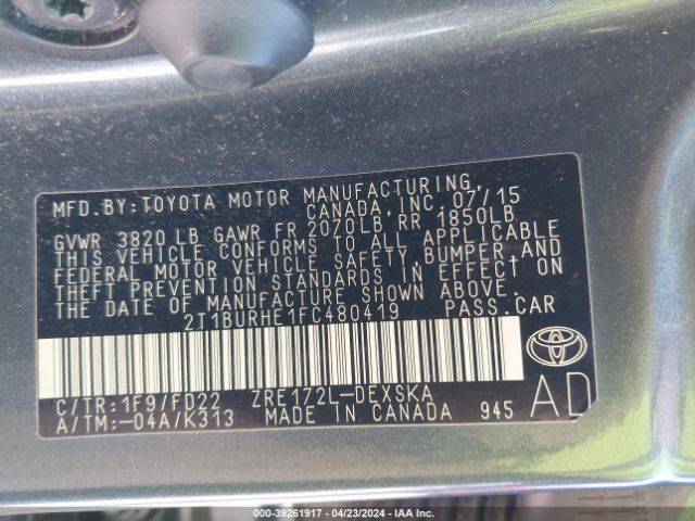 Photo 8 VIN: 2T1BURHE1FC480419 - TOYOTA COROLLA 