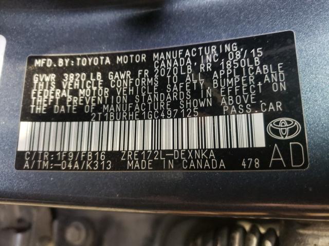 Photo 9 VIN: 2T1BURHE1GC497125 - TOYOTA COROLLA L 