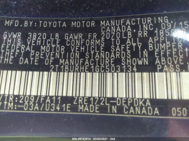 Photo 8 VIN: 2T1BURHE1GC503134 - TOYOTA COROLLA 