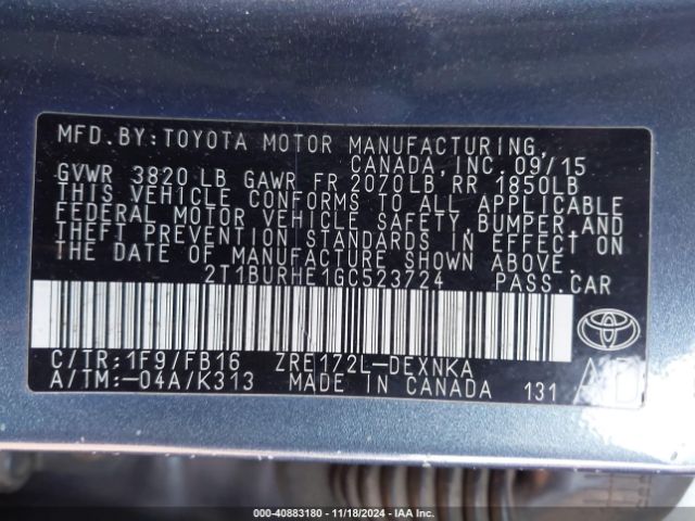 Photo 8 VIN: 2T1BURHE1GC523724 - TOYOTA COROLLA 