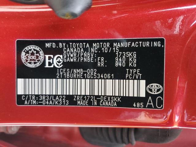 Photo 12 VIN: 2T1BURHE1GC534061 - TOYOTA COROLLA L 