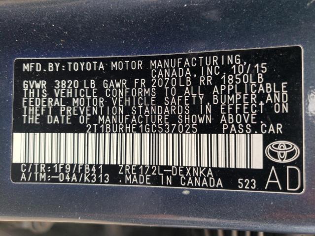 Photo 11 VIN: 2T1BURHE1GC537025 - TOYOTA COROLLA L 