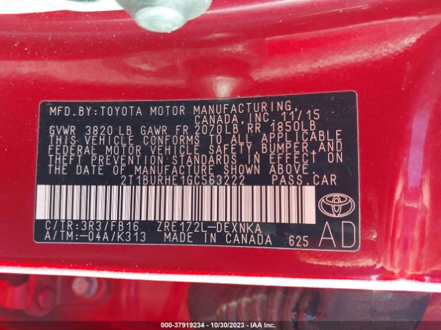 Photo 8 VIN: 2T1BURHE1GC563222 - TOYOTA COROLLA 