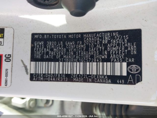 Photo 8 VIN: 2T1BURHE1GC572843 - TOYOTA COROLLA 